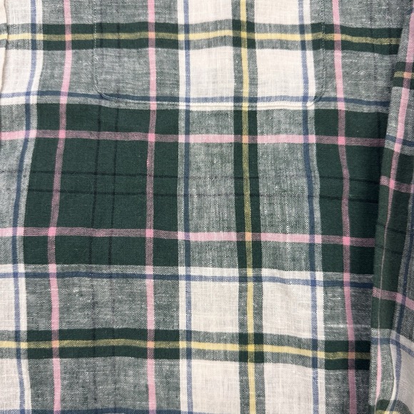 Ralph Lauren Shirt Mens L Green Pink Plaid Linen Cotton Button Down Pocket - Picture 5 of 8